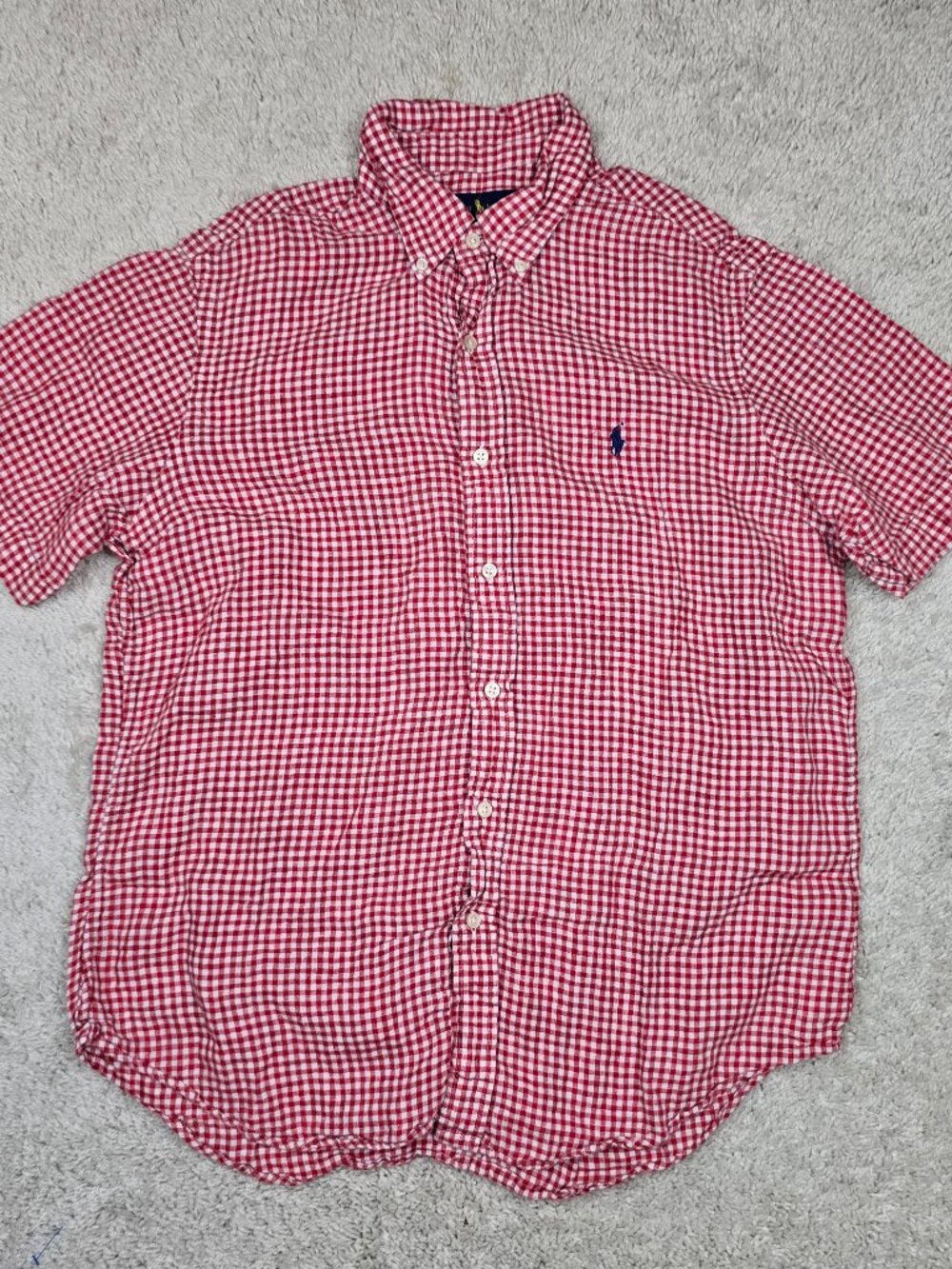 Polo Ralph Lauren Linen Short Sleeve Shirt Size Large L Red White Checkered VTG
